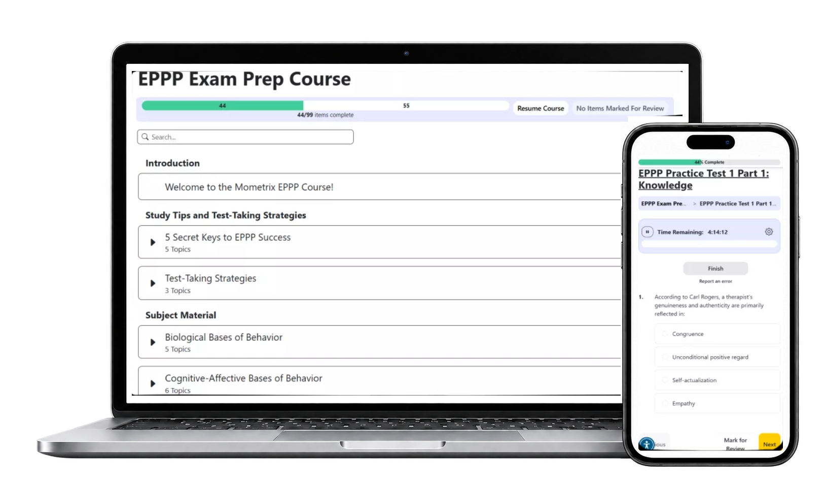 Mometrix EPPP online course shown on a laptop and phone.