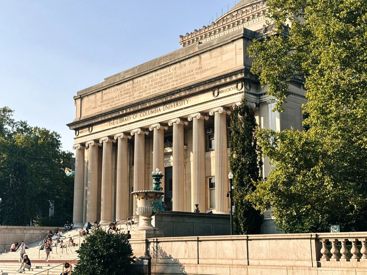 The columns and steps of a university library.